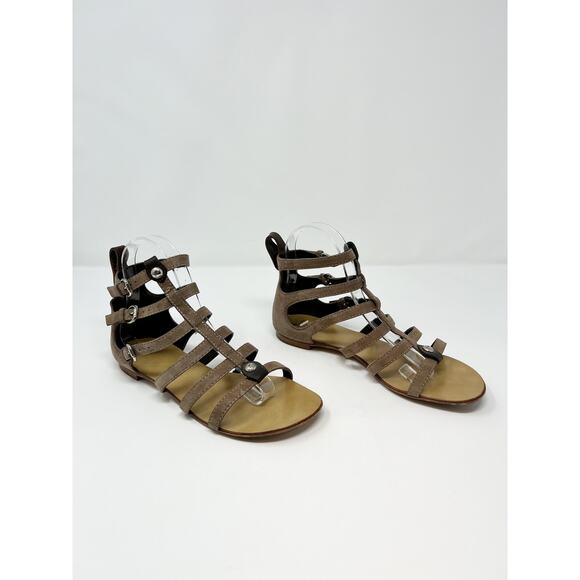 Giuseppe Zanotti Short Ankle Strappy Gladiator Flat Cage Sandals Taupe Tan EU 37 - Picture 7 of 10